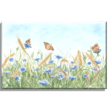 Leinwand 40 x 30 cm Keilrahmen Canvas-Leinen Aquarell Kunst Druck Kunstdruck Schmetterlinge Blumen Blumenwiese Wiese Schmetterling